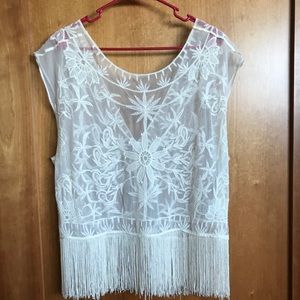 Floral mesh lace top with fringe